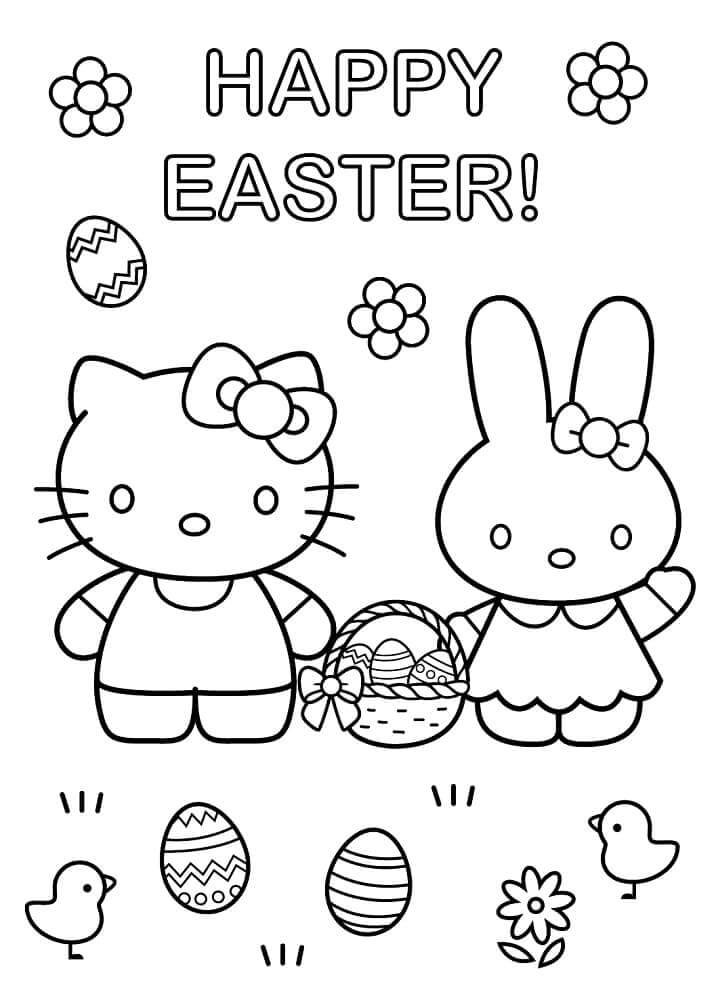 Dibujo de Hello Kitty en Feliz Pascua para Colorear