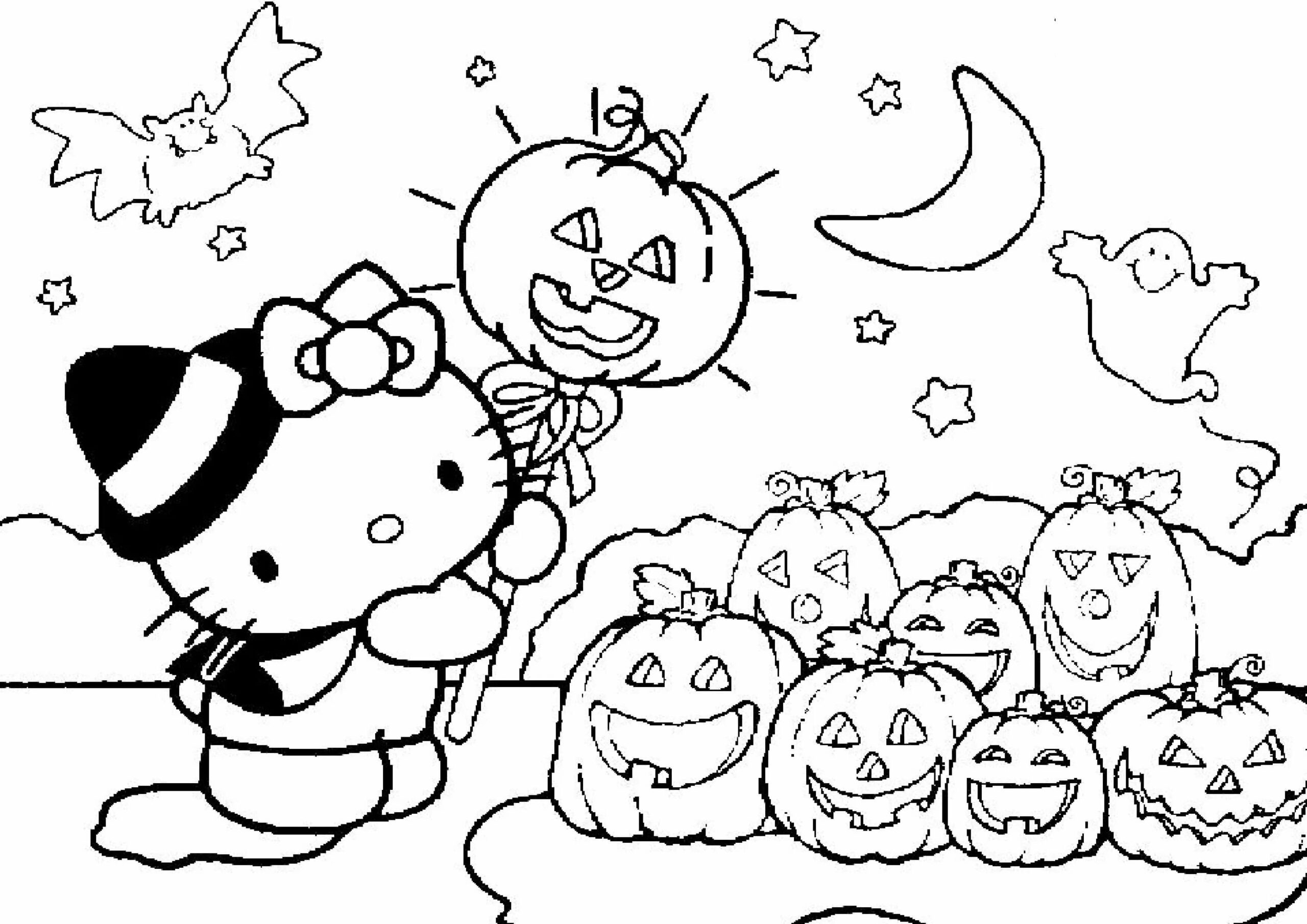 Imágenes de Hello Kitty en Vispera de Todos los Santos para Colorear