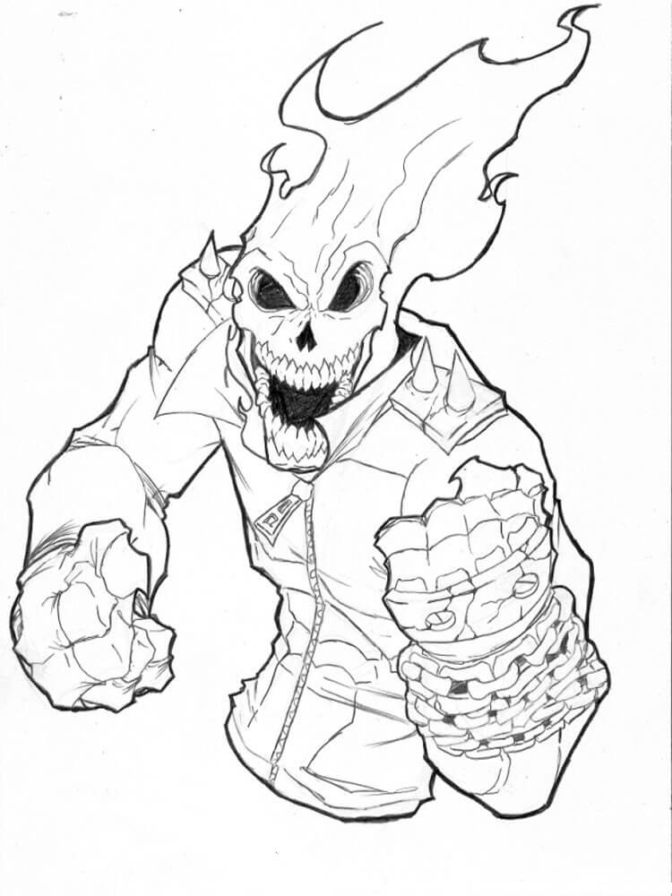dibujo cara de ghost rider aterrador para imprimir y colorear