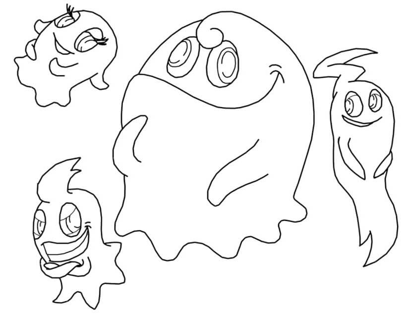 dibujo cuatro fantasmas en pacman colorear