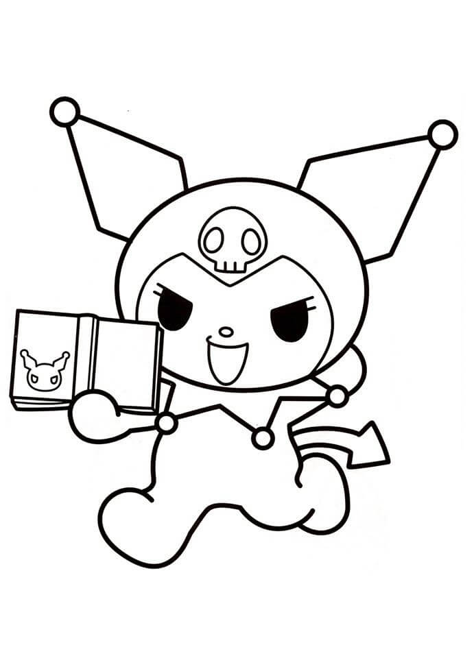 dibujo divertido kuromi sosteniendo el libro para colorear