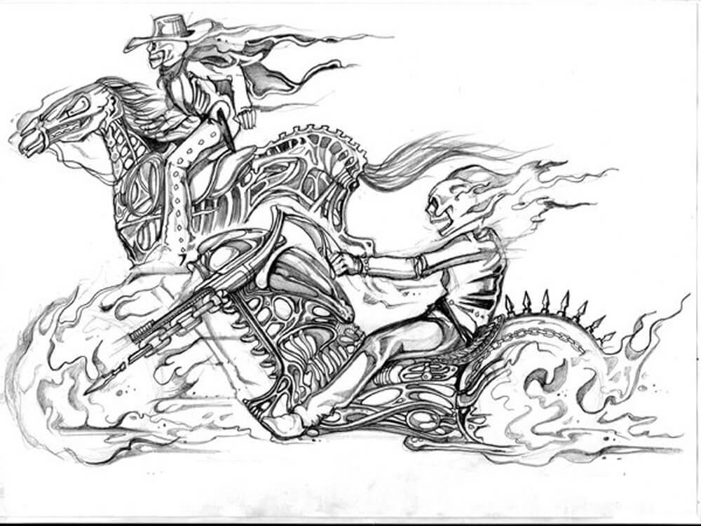 dibujo dos jinete fantasma para imprimir y colorear