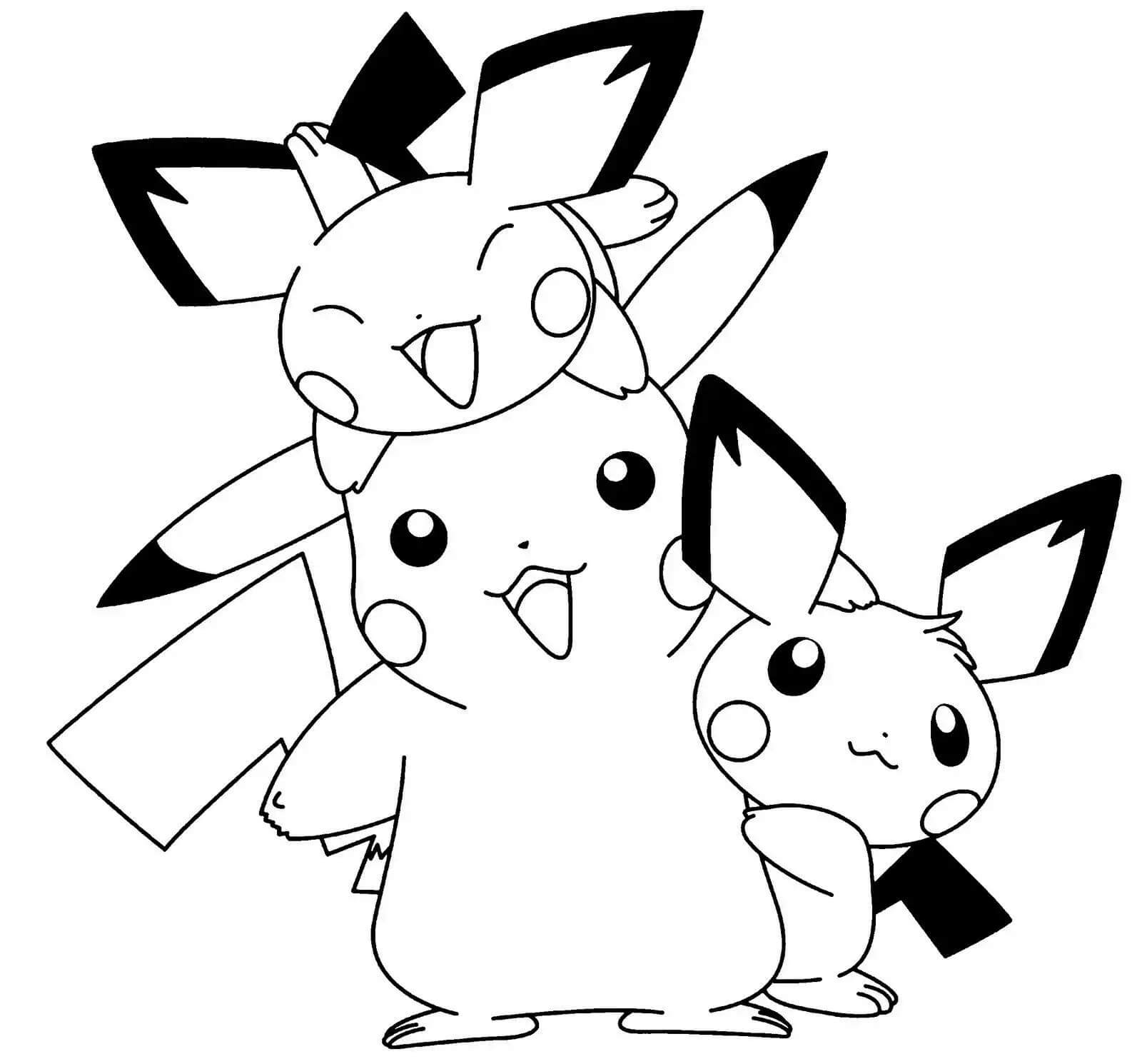 dibujo dos pichu y pikachu para colorear