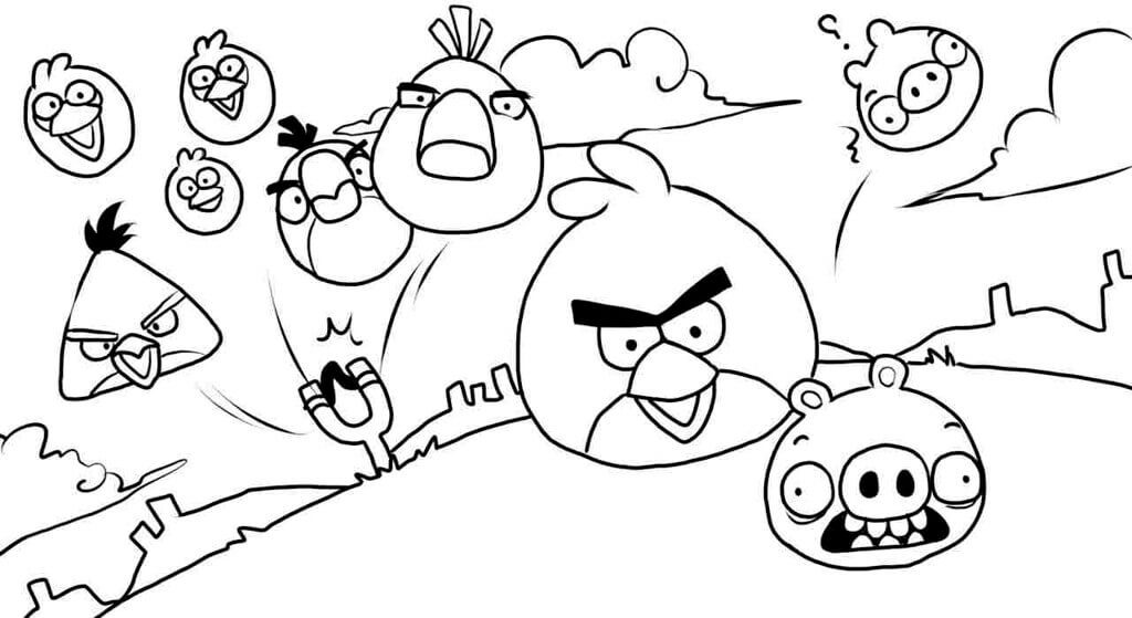 dibujo el ataque de los pajaros conde cerdo para imprimir y colorear