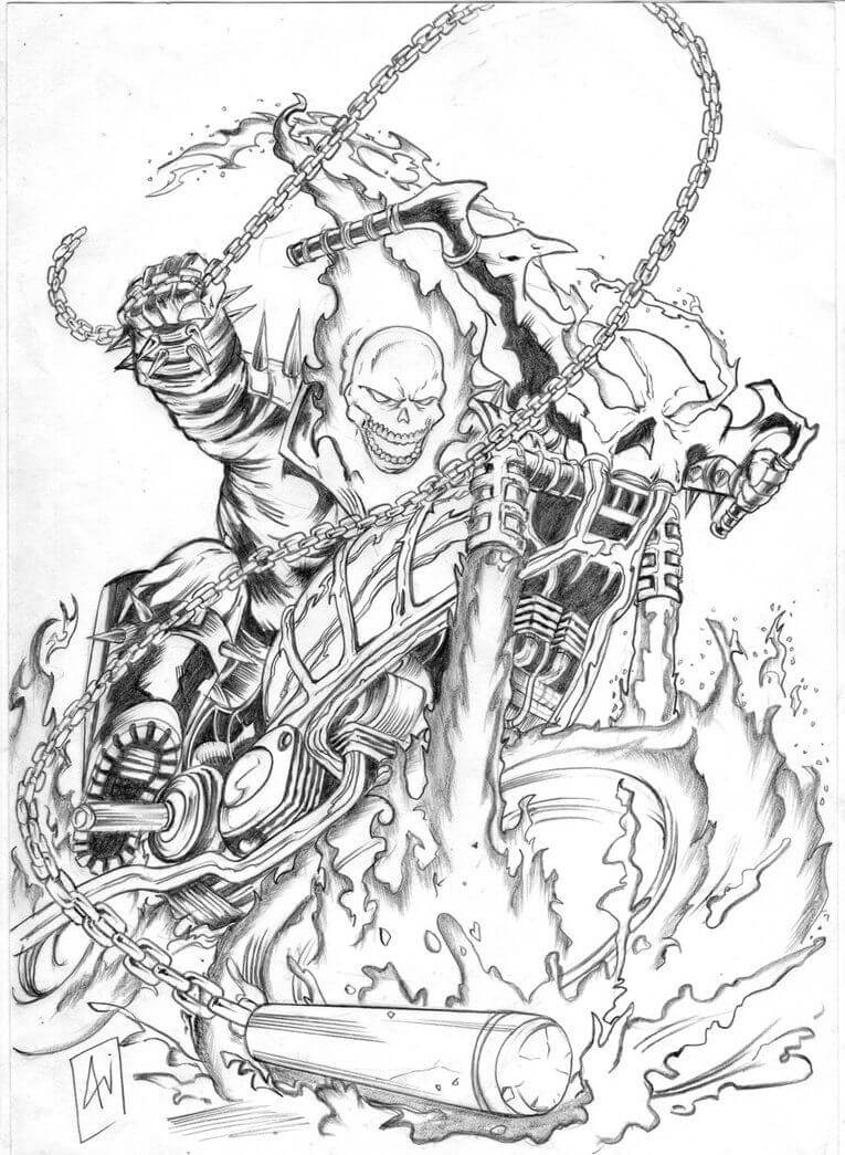 dibujo genial jinete fantasma para imprimir y colorear