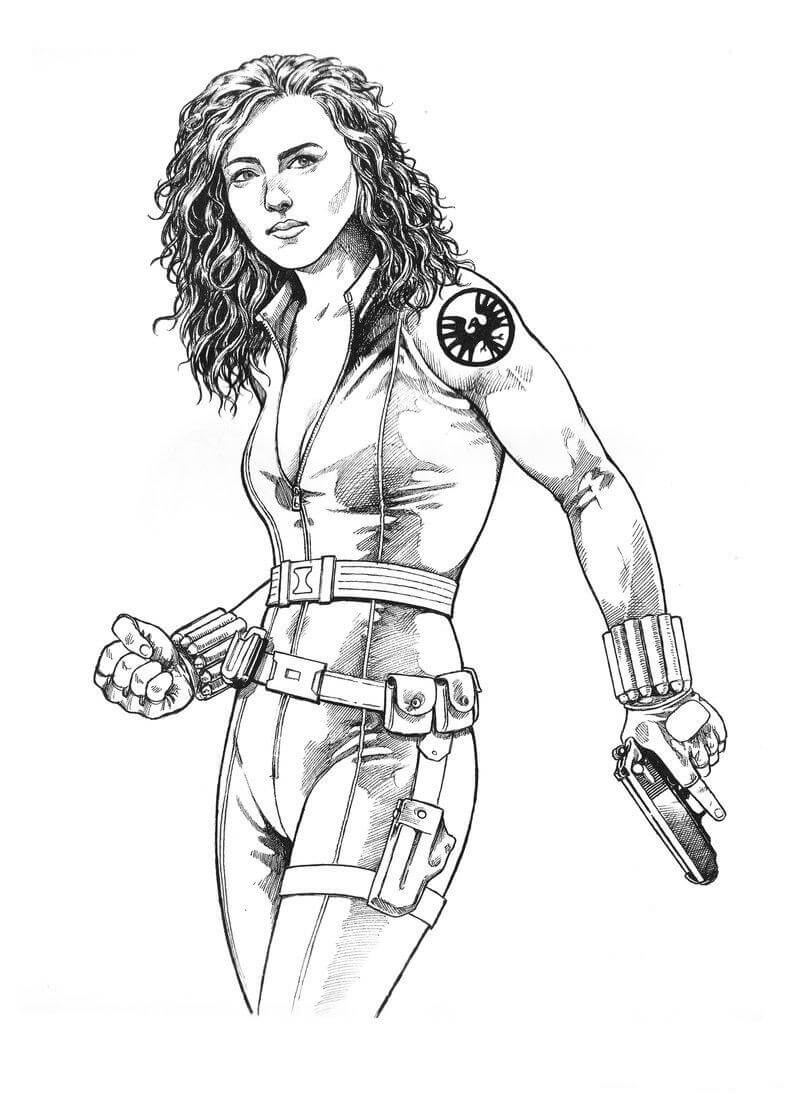 dibujo hermosa viuda negra para imprimir y colorear 