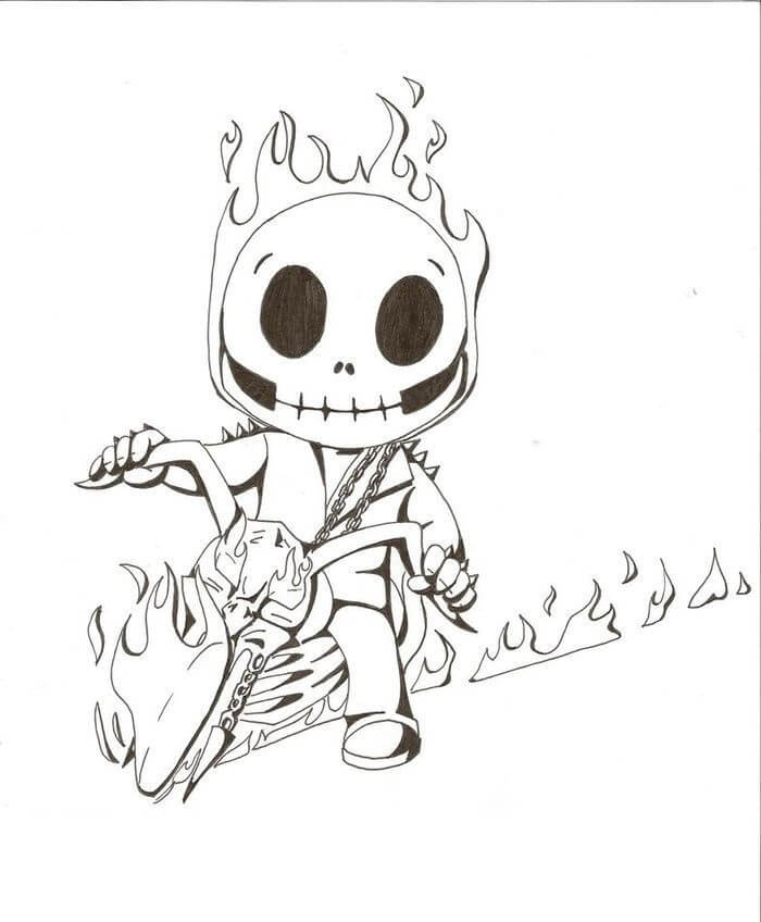 dibujo jinete fantasma de dibujos animados para imprimir y colorear