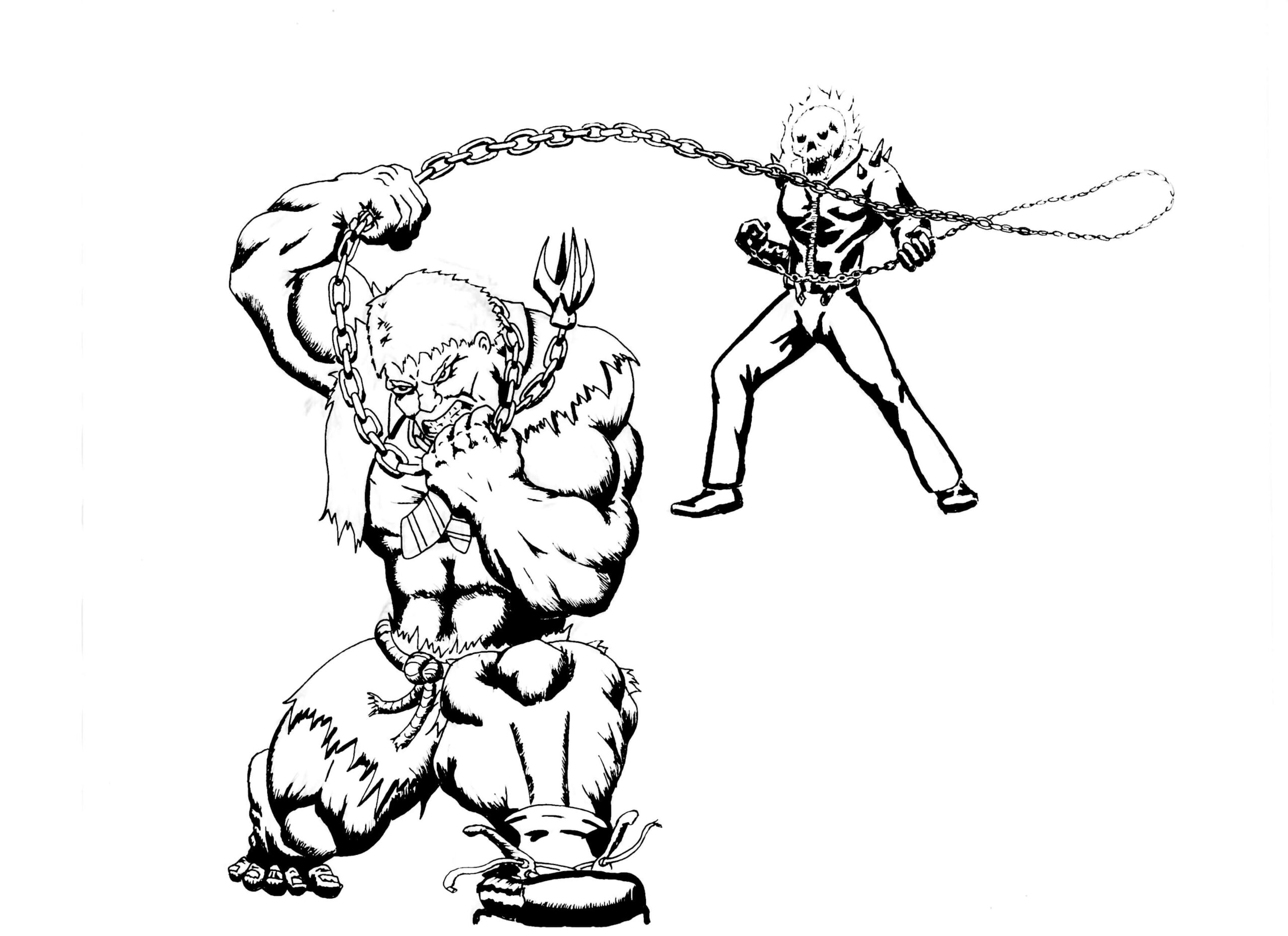 dibujo jinete fantasma vs monstruo scaled para imprimir y colorear