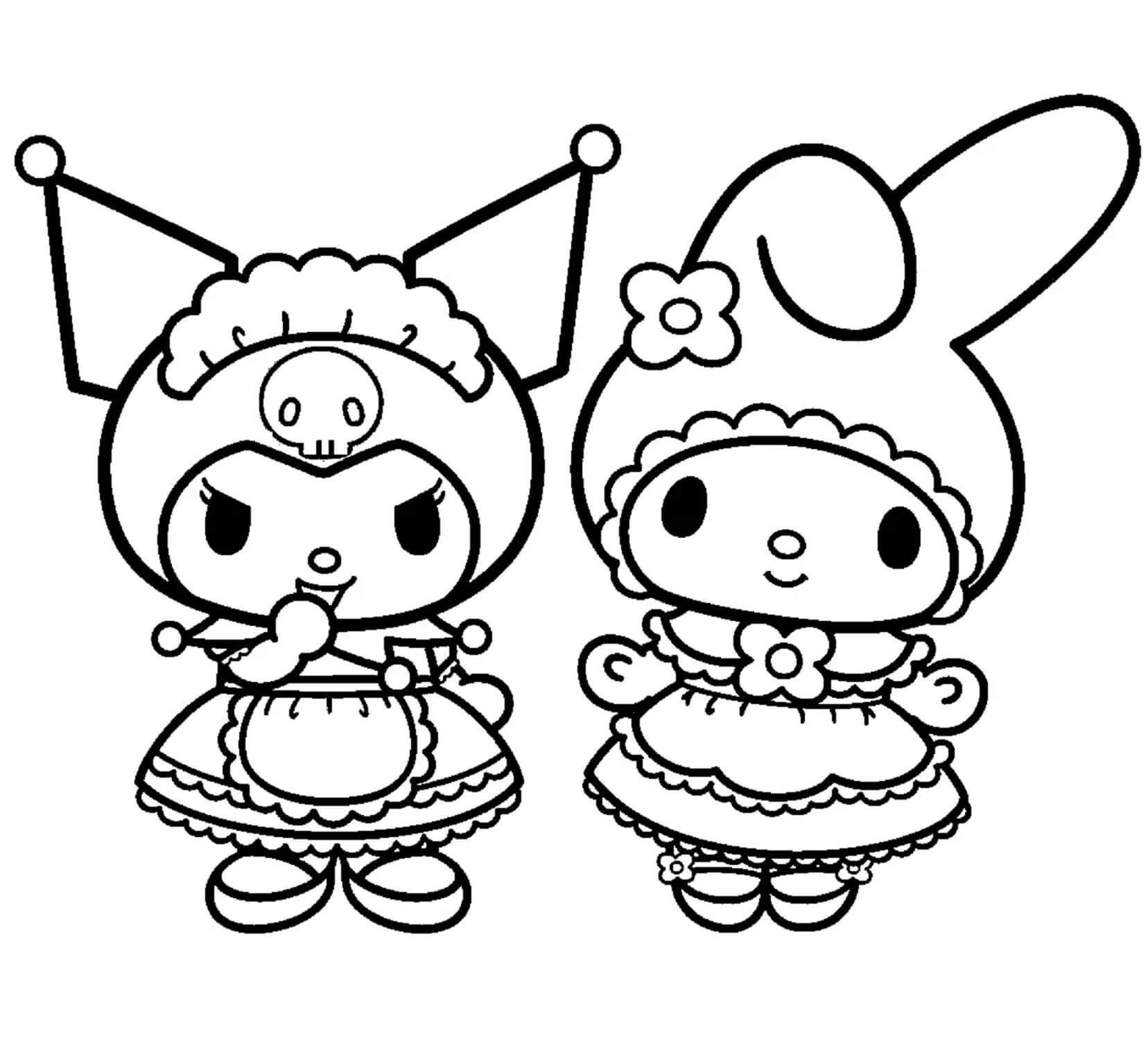 dibujo kuromi con mi melodia para colorear