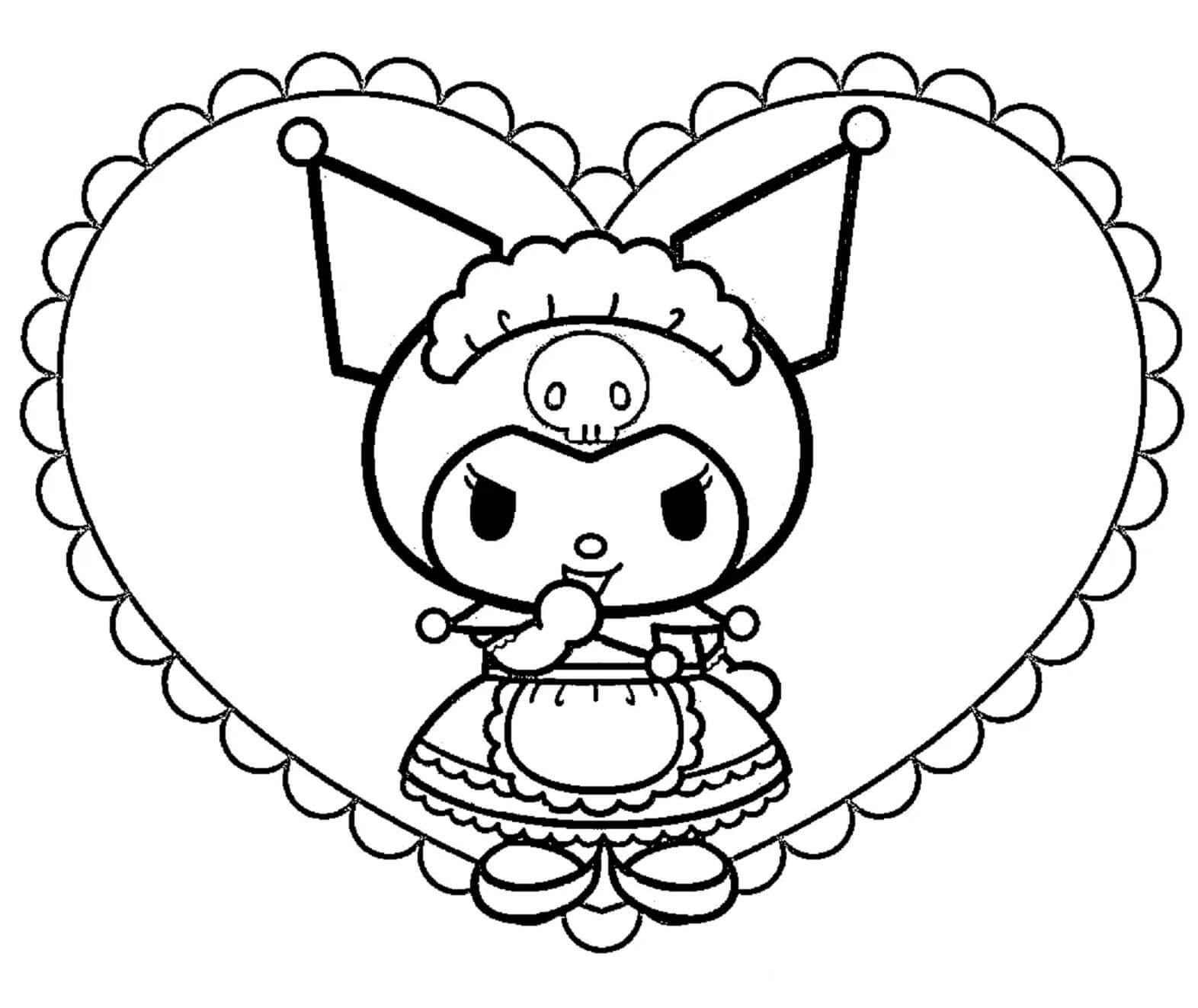 dibujo kuromi de corazon para colorear