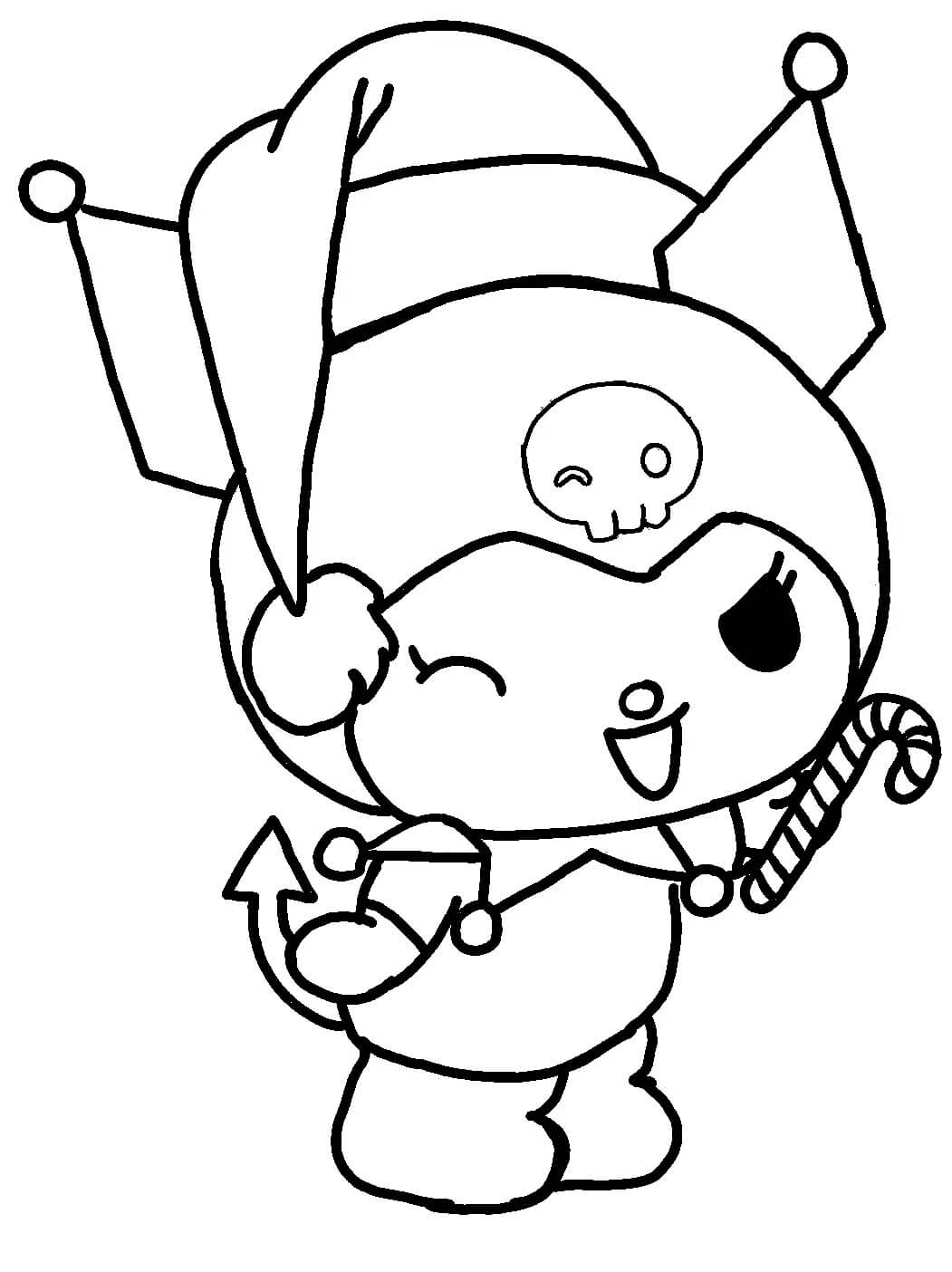 dibujo kuromi en navidad para colorear