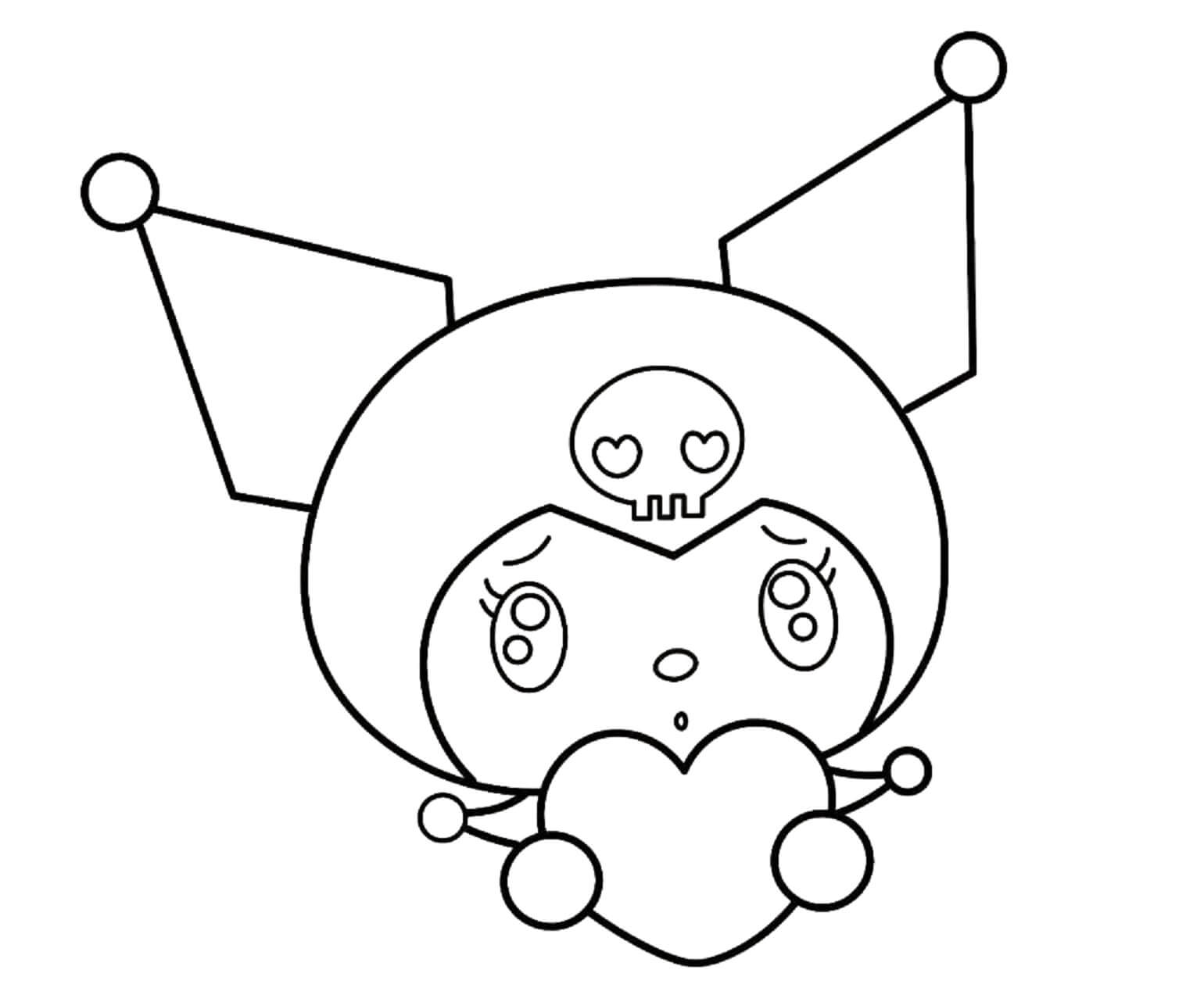 dibujo kuromi sosteniendo el corazon para colorear