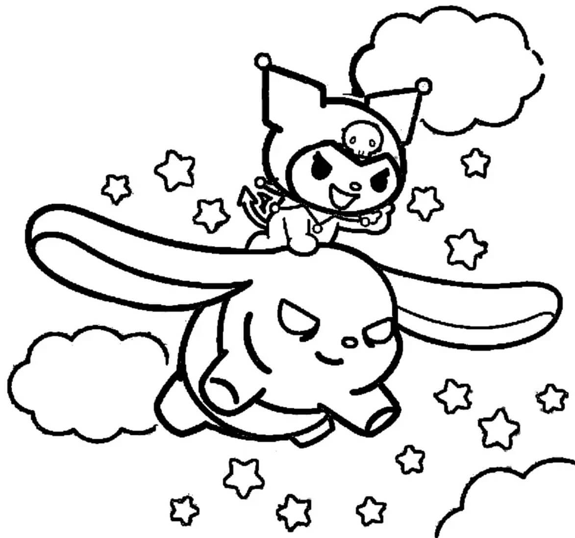 dibujo kuromi y baku volando para colorear
