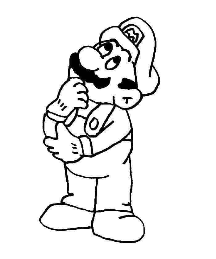 dibujo mario pensando imprimir y colorear