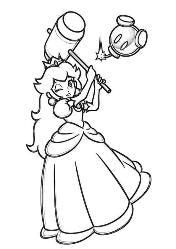 dibujo martillo princesa melocoton imprimir y colorear