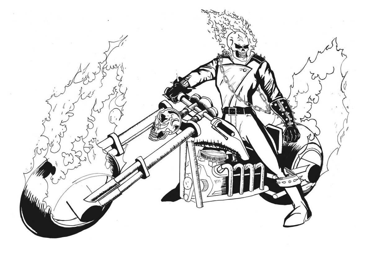 dibujo motocicleta de ghost rider montando para imprimir y colorear