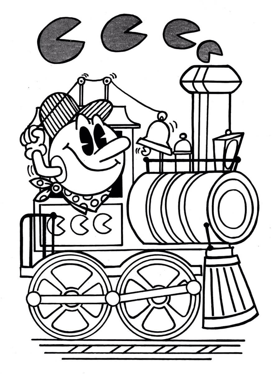 dibujo pacman en tren para colorear