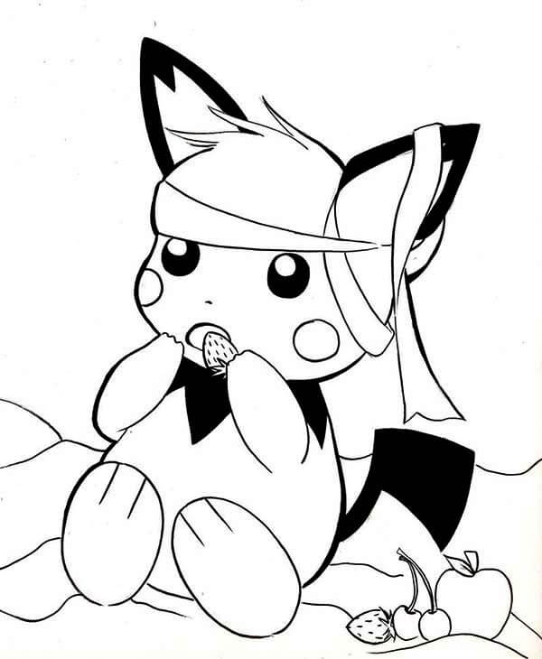 dibujo pichu comiendo fruta para colorear