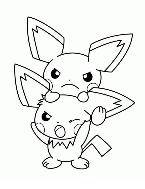 dibujo pichu y pikachu enojado para colorear