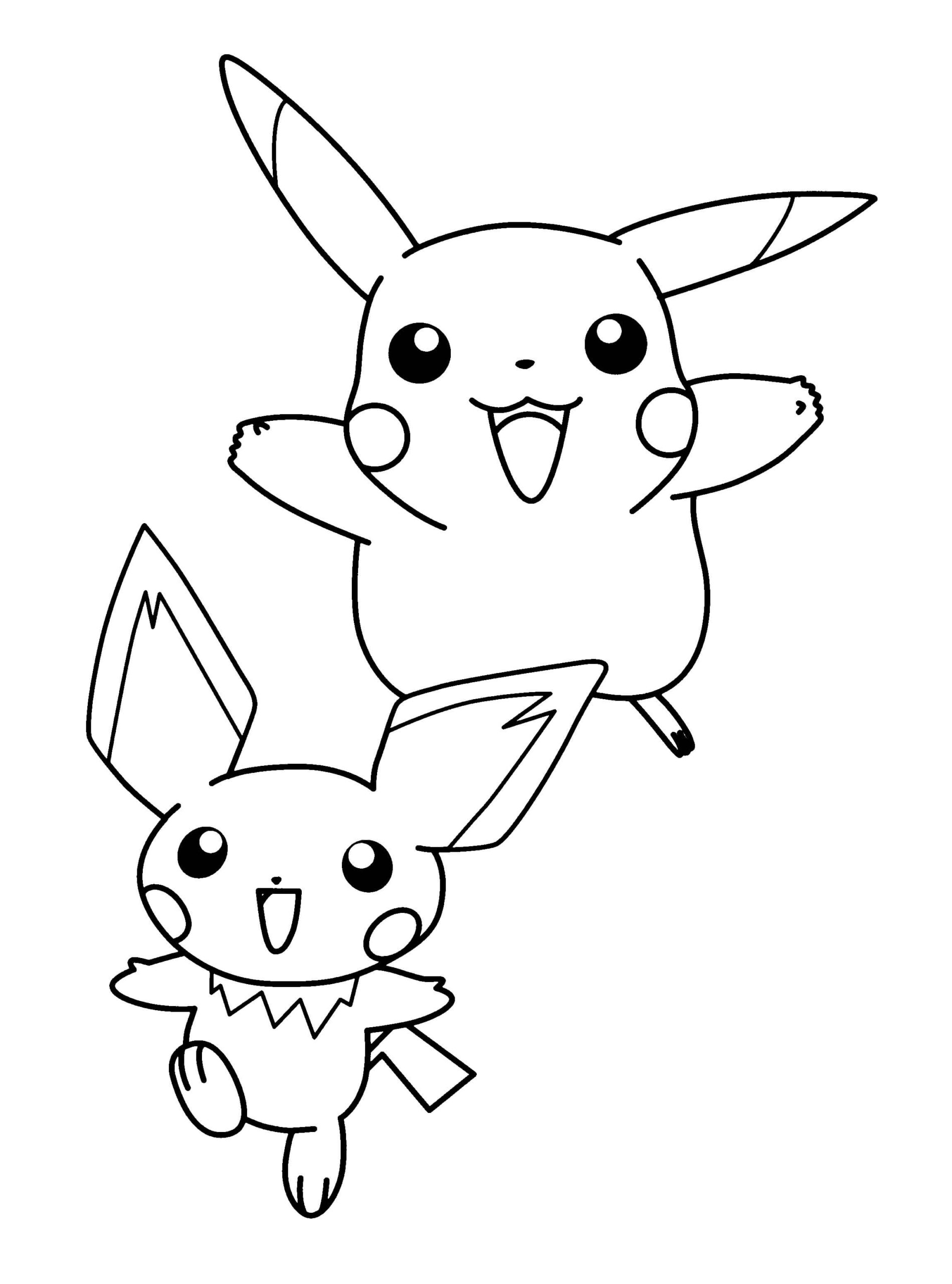 dibujo pichu y pikachu lindo para colorear