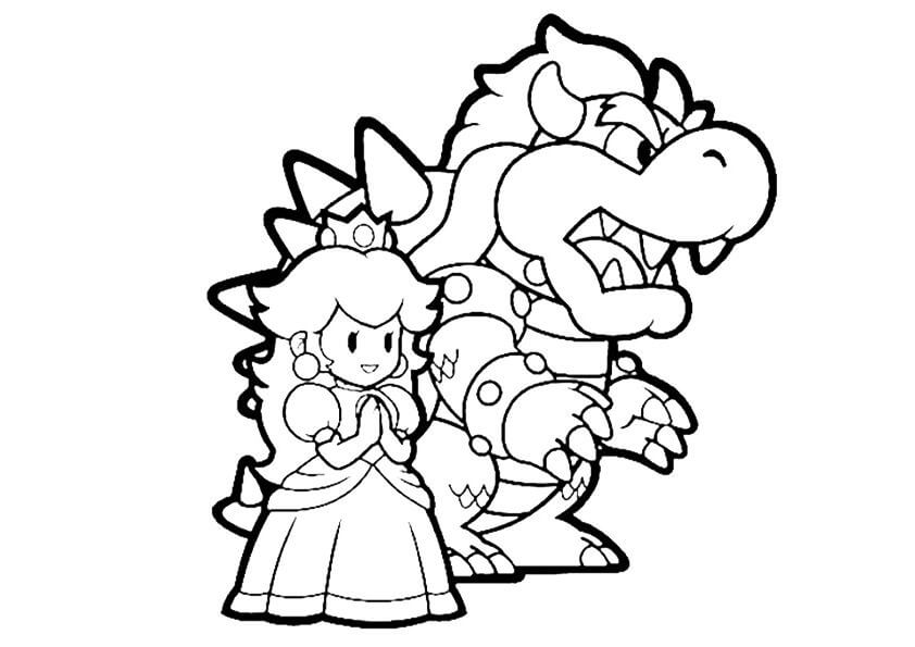 dibujo princesa peach bowser imprimir y colorear