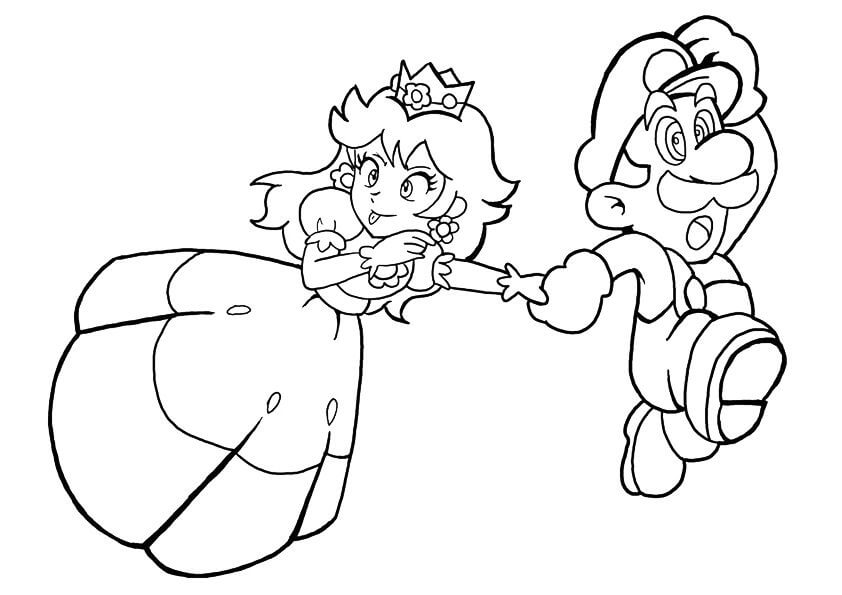 dibujo princesa peach mario corren imprimir y colorear