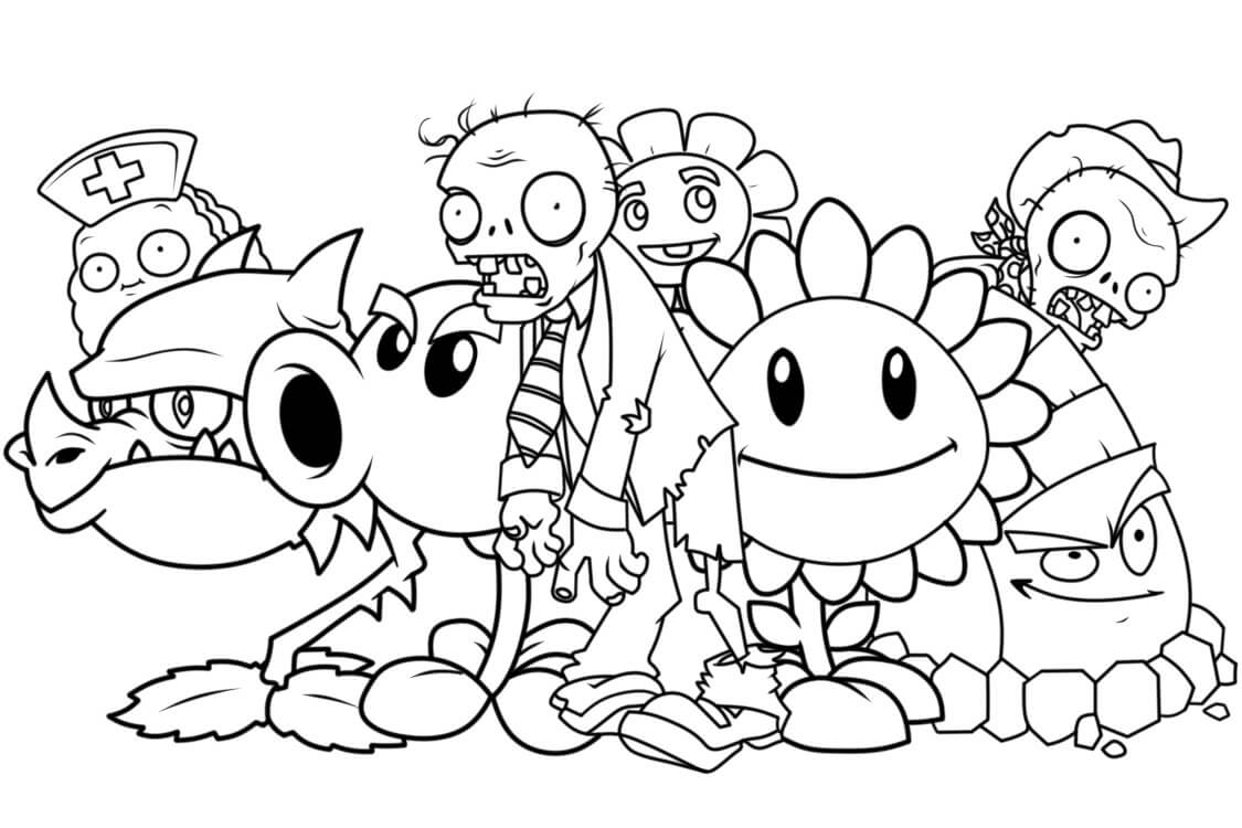 dibujo todos los personajes de plantas vs zombies colorear