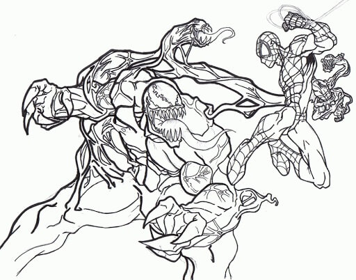 dibujo venom y hombre arana para imprimir y colorear 