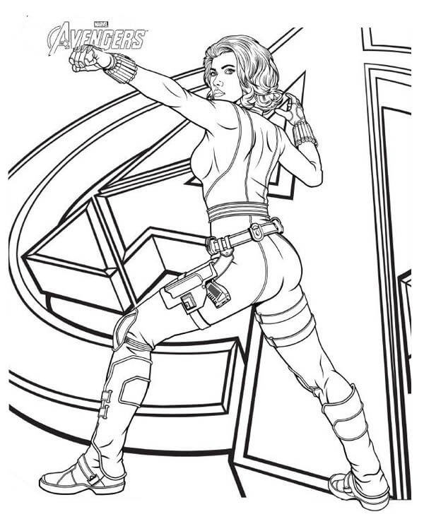 dibujo viuda negra peleando para imprimir y colorear 