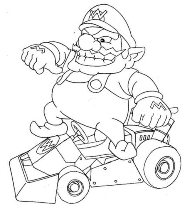 dibujo wario en el coche para colorear
