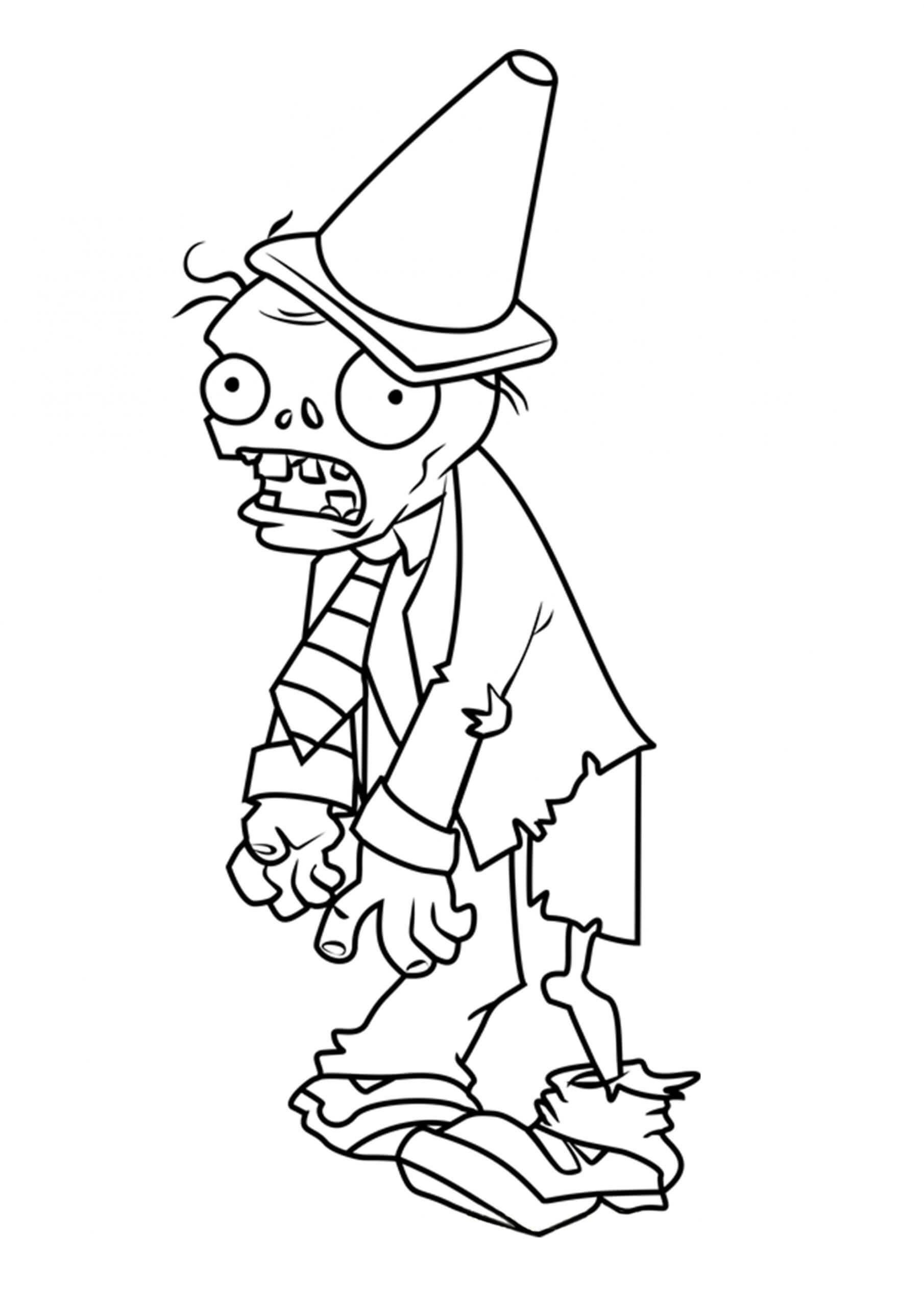 dibujo zombi cabeza conica en plants vs zombies colorear
