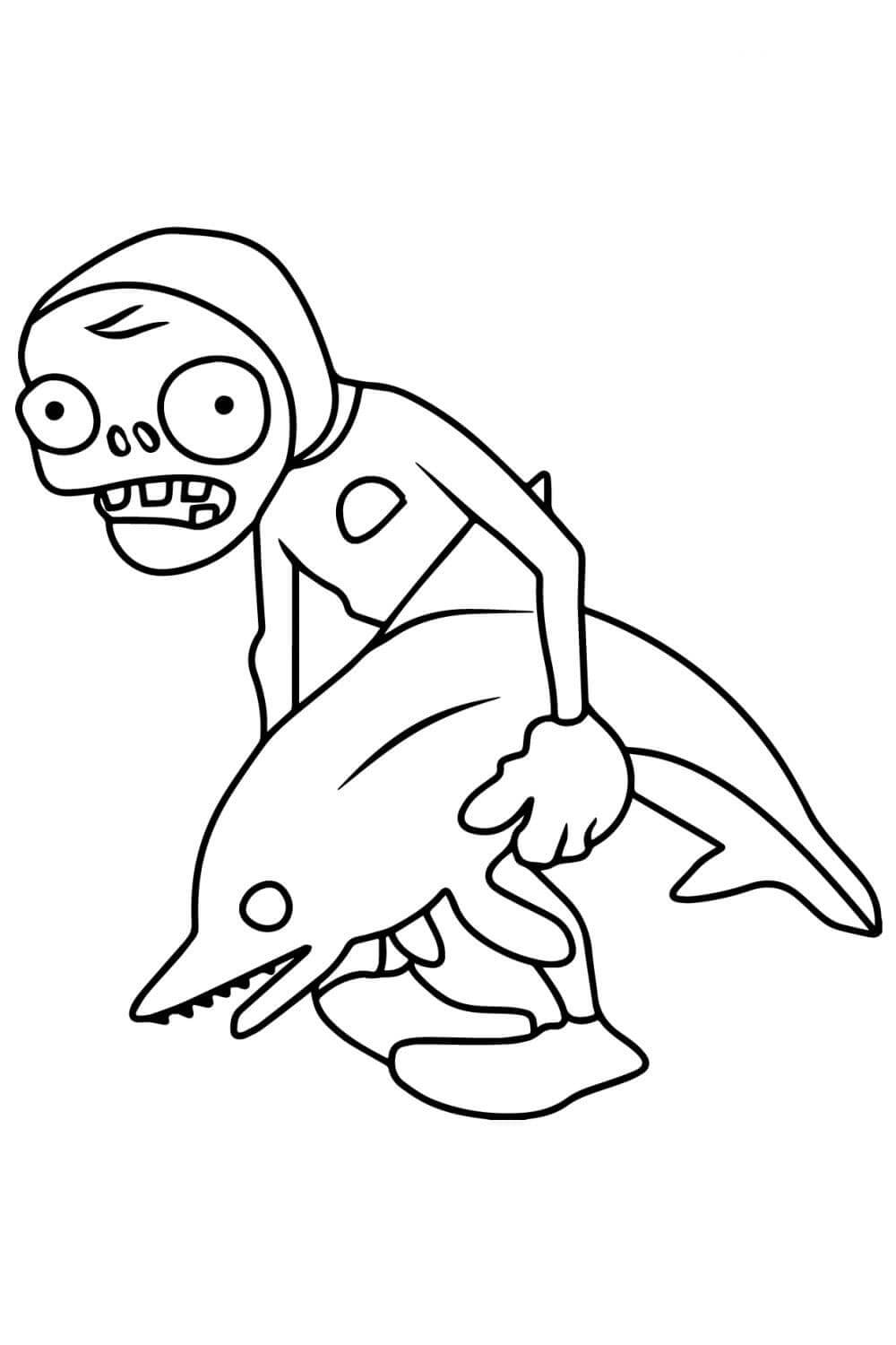 dibujo zombi jinete de delfines en plants vs zombies colorear