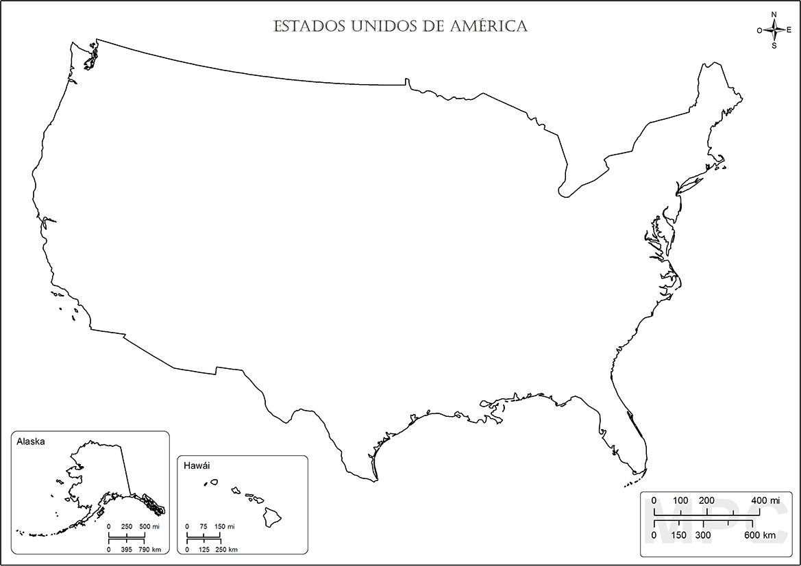 mapa estados unidos contorno