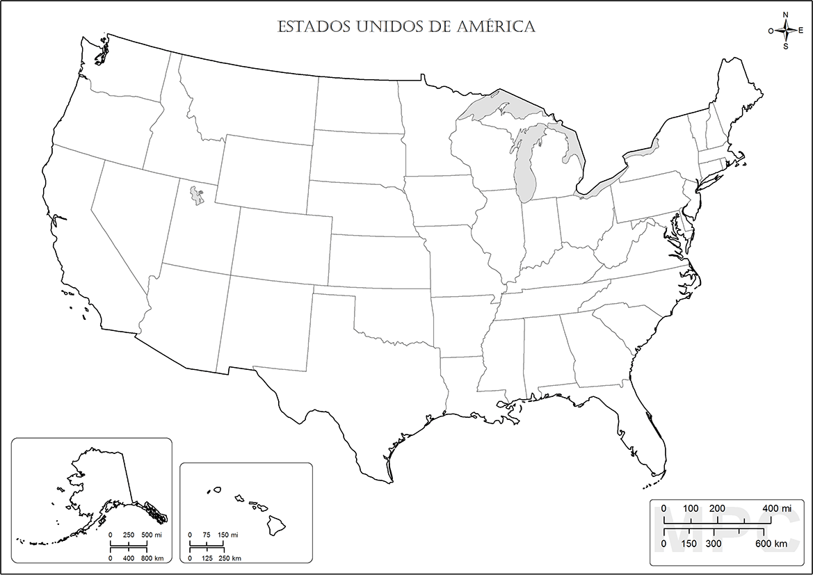 mapa estados unidos estados sin nombres