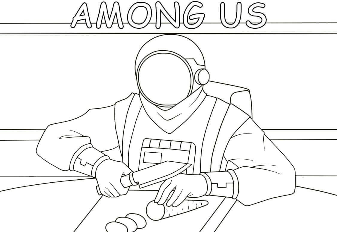 Dibujo de Among Us Cocinando para Colorear y Imprimir