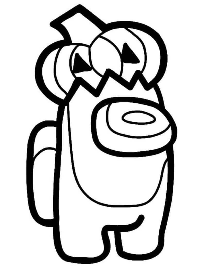 Dibujo de Among Us Con Sombrero de Calabaza para Colorear y Imprimir