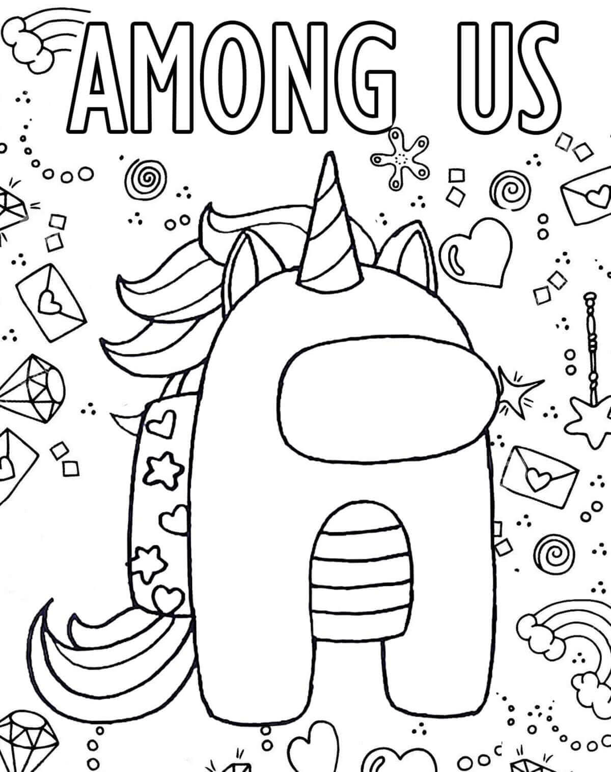 Dibujo de Among Us Unicornio para Colorear y Imprimir