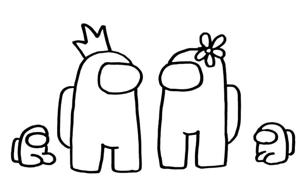 Dibujo de Familia Among Us para Colorear y Imprimir