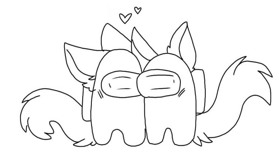 Dibujo de Una Pareja de Among Us para Colorear y Imprimir