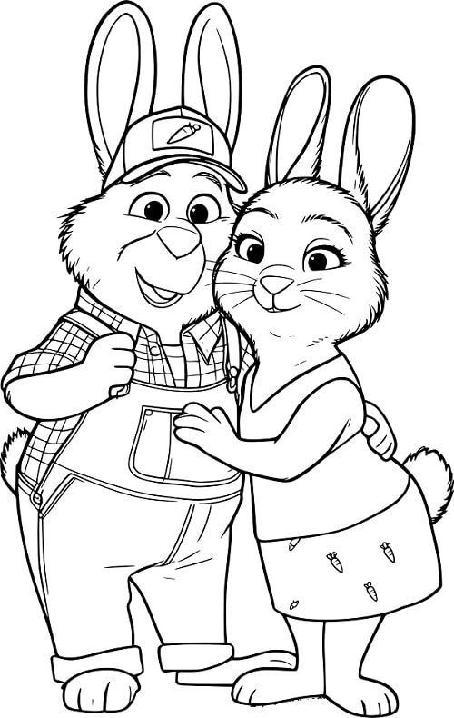 Dibujo de Conejos Bonnie y Stu Hopps de Zootopia 2 para Imprimir y Colorear Gratis
