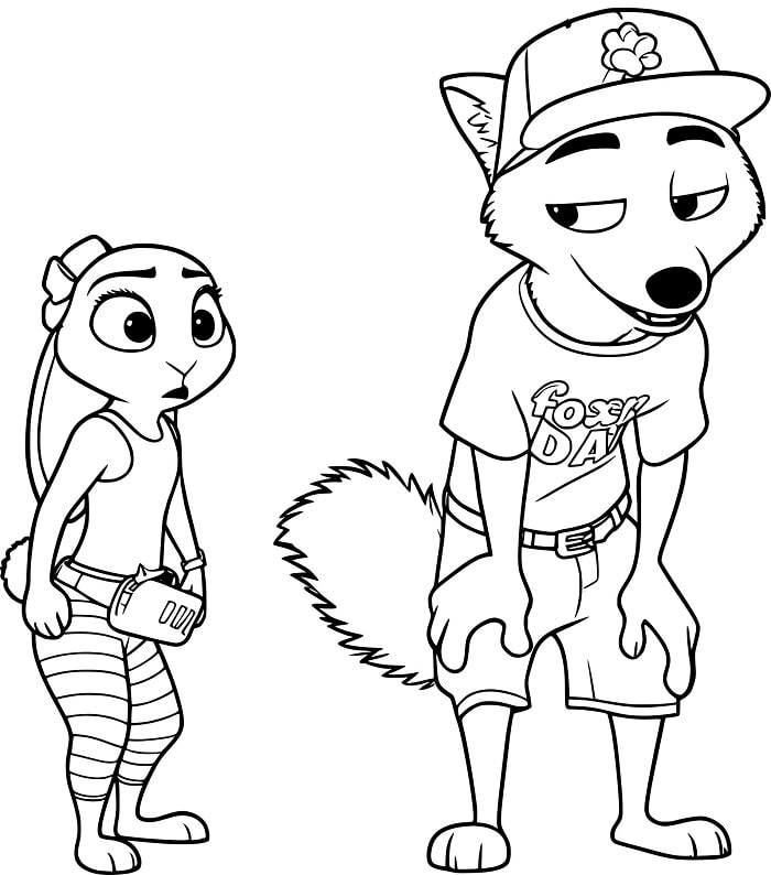 Dibujo de Personajes Judy Hopps y Nick Wilde En Una Nueva Aventura para Colorear