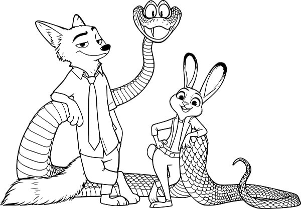 Dibujo Pdf de Zootopia 2 Nick Judy y Gary para Colorear